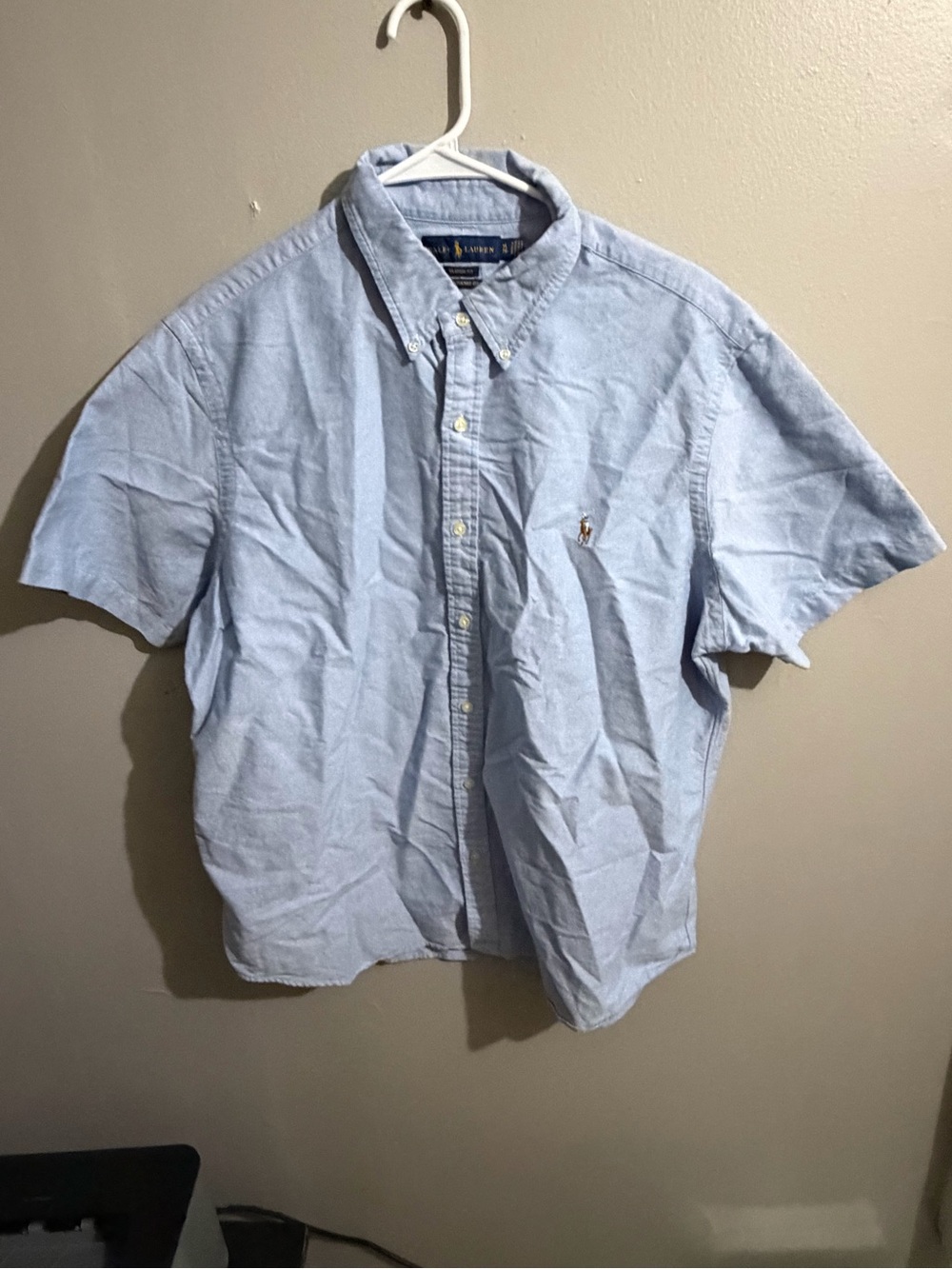 Polo Ralph Lauren XL CLassic Fit RL Untucked Short Sleeve Button Chambray Oxford